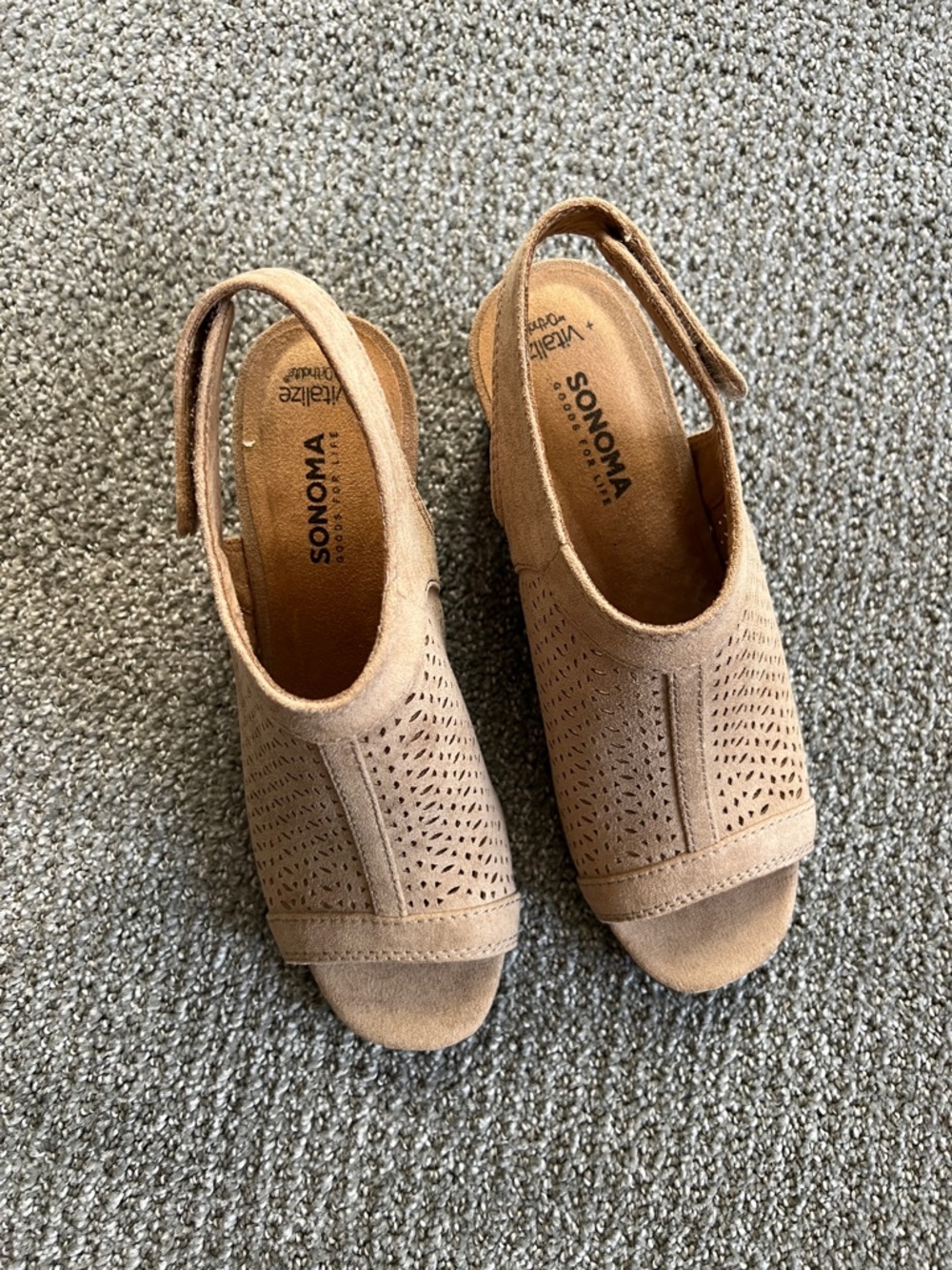 Sonoma Tan Perforated Open-Toe Slingback Wedge Mules
